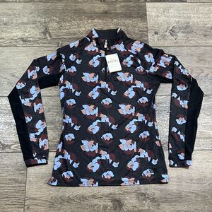 NWT! KASTEL Denmark Golf Quarter Zip Longsleeve Black Floral Shirt - Women's XS